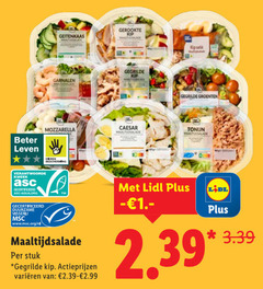  gerookte kip geitenkaas garnalen gegrilde groenten mozzarella caesar tonijn beter leven bescherming kweek gecertificeerd aqua duurzame visserij www.msc.org nl maaltijdsalade stuk varieeren 