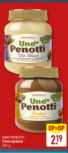  219 originale since palm oil free penotti wit blanc geroosterde amandelen aux amandes uno chocopasta pralinee hazelnootpasta pate tartiner noisettes 