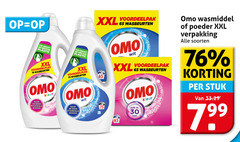  omo wasmiddel 30 65 xxl wasbeurten fles gemaakt gerecycled plastic hygienisch schoon kleur wit min poeder soorten stuk 