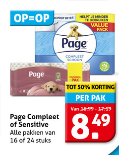  page toiletpapier 16 24 50 reinigt beter minder gebruiken schoon pack sensitive pakken stuks voordeel pak 