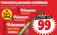  9 12 99 peijnenburg gesneden ontbijtkoek naturel toegevoegde suikers volkoren pak plakjes 