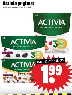  danone activia vruchtenyoghurt 3 4 yoghurt pak stuks x4 miljarden probiotica vertering energie niveau stoffen pruim muesli activa vezels 