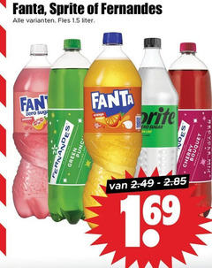  fernandes fanta sprite frisdrank 69 fles liter fant zero pomelo orange sugar lime green bouquet cher cherry 16 