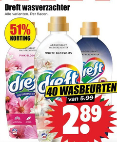  dreft wasverzachter 40 flacon pink bloom adoucissant white blossoms loft ultimate improves wasbeurten 5.99 