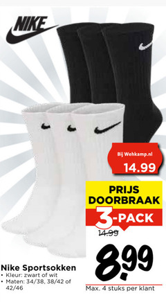  nike sportsokken 3 4 kleur zwart wit maten 34 42 46 doorbraak stuks 