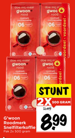  gwoon koffie 500 rood roodmerk 06 voordeel snelfilterkoffie pak 2x 