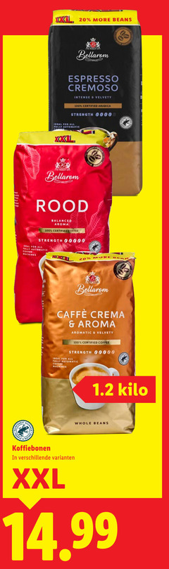  bellarom koffiebonen 20 100 xxl beans espresso cremoso intense velvety certified arabica strength for all fully automatic rood balanced aroma coffee machines roasted caffee crema aromatic 1.2 kilo forest people whole 