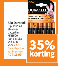  duracell batterijen 6 35 150 aa alkaline mn1500 pak stuks varieeren life power boost actives 