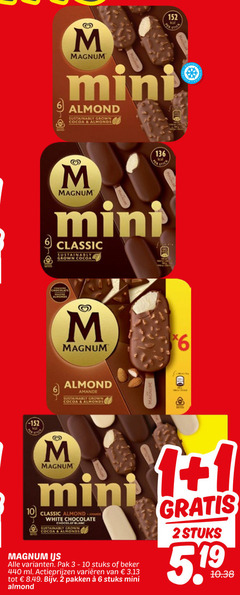  magnum ijslollies 1 2 3 6 10 mini almond grown cocoa almonds diep fles call classic chocolate white chocolat blanc crown ijs pak stuks beker ml varieeren pakken 