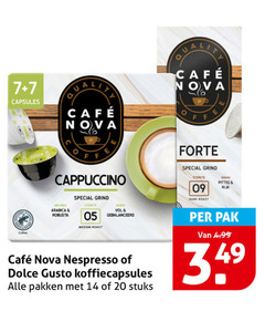 cafe nova koffiecups dolce gusto capsules 7 14 20 mcafee forte coffee cappuccino melange arabica robusta grind sterkte bonen medium roast nespresso koffiecapsules pakken stuks dark pittig ruk pak 