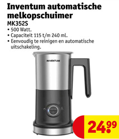  inventum melkopschuimer 240 500 automatische watt capaciteit ml reinigen uitschakeling 