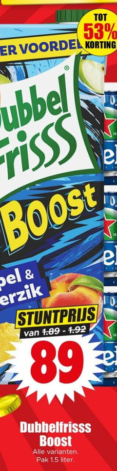  dubbelfrisss fruitdrank frisss boost perzik pak liter 