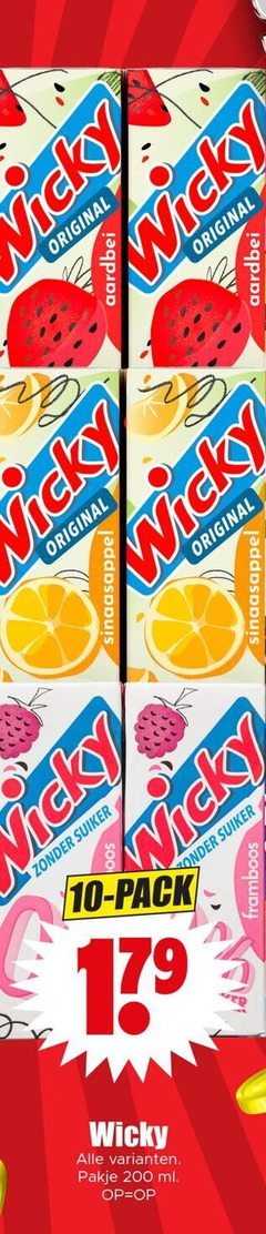  wicky fruitdrank 10 200 original aardbei vicky suiker sinaasappel pack 17 framboos pakje ml 
