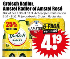  grolsch amstel radler bier 6 25 30 33 1870 rosee blik fles varieeren 6x frisse citroen pack 