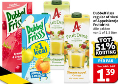  appelsientje dubbelfrisss fruitdrank 1 40 conserveermiddelen dubbel fris frisss appel perzik vleugje zuivel pomme volle fruitige fruit drink sinaasappel orange minder suiker regular fruitdrink pakken liter pak 