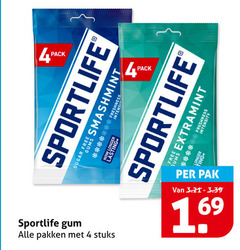  sportlife kauwgom 4 pack sugar free smashmint freshness lasting gum pakken stuks extramint pak 