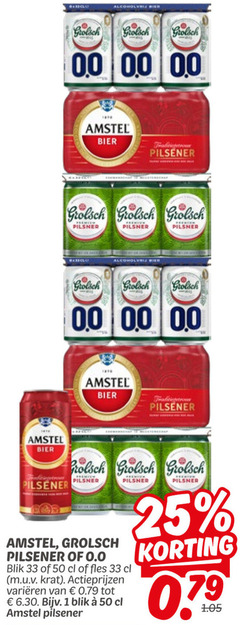  grolsch amstel blikjes bier 1 25 33 50 alcoholvrij 00 www pilsener pilsner 0.0 blik fles krat varieeren 
