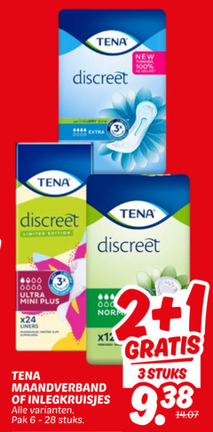  1 2 3 100 tena discreet new thinner secure limited edition ultra mini nor liners maandverband inlegkruisjes pak stuks 9 