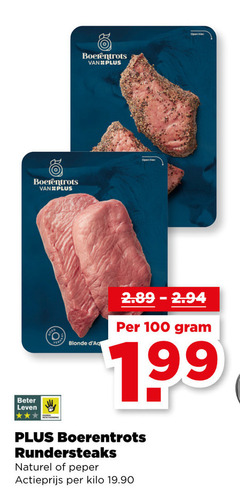  100 to boerentrots beter leven blonde rundersteaks naturel peper actieprijs kilo 