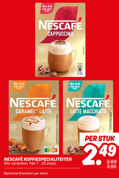  nescafe oploskoffie 7 8 10 25 80 100 new same taste cappuccino caramel latte nutri score macchiato koffiespecialiteiten pak stuks maximaal kratten stuk 