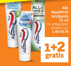  1 2 100 white shine 75ml aquafresh freshmint bescherming gezin allin protection action tandpasta ml varieeren whitening 
