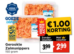  gerookte zalmfilet 150 visboer farming zalmsnippers voucher 3.99 