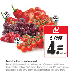  2 4 300 500 nederland combikorting groente fruit rode blauwe pitloze druiven bak mini roma trostomaten schaal frambozen zoete puntpaprika zak snacktomaatjes 