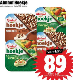  150 almhof hoekje kuip choco balls naturel yoghurt pistache krokante amandelen wereld editie basisprijs heffing 