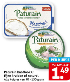  90 150 paturain verse kaasspecialiteit naturel melk room snufje zout roomkaas fromage frais knoflook fijne kruiden kuipje finest kuipjes 14 