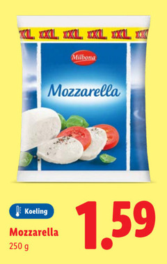  250 xl xxl xx milbona koeling mozzarella 