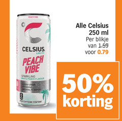  9 50 250 peach celsius live fit vibe sparkling white flavour energy drink vitamins natural flavours high caffeine content ml blikje 