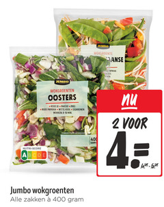  groentenpakket 2 4 10 400 jumbo wokgroente wokgroenten oosters rode ui paksoi prei paprika witte kool wokken min gebruiken be joe nutri score zakken 