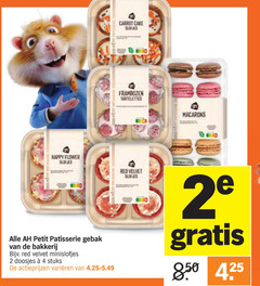  2 4 carrot cake slofjes happy flower petit patisserie gebak bakkerij red velvet doosjes stuks varieeren frambozen tartelettes macarons 