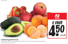  aardbeien pink lady appels avocado mandarijnen 1 2 6 250 450 combikorting groente fruit kilo bak schaal stuks 