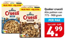  4 cruesli pack quaker nuts chocolate pakken pak 