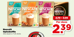  nescafe oploskoffie new same taste latte macchiato caramel dozen sticks nutri score amaretto gold 3.99 doos 