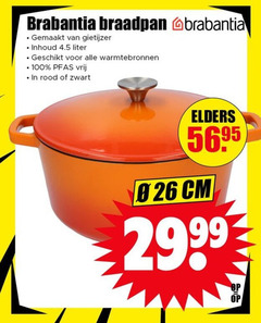  100 brabantia braadpan gemaakt gietijzer inhoud liter warmtebronnen vrij rood zwart elders cm 
