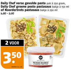  2 150 250 350 daily chef verse gevulde pasta pak groene pesto pastasaus bakje ml noordertrots tortellini kilo liter v.a. raviolini provolone kaas bolognese 