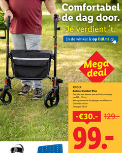  46 150 comfortabel dag lidl.nl mega deal ridder rollator comfort lichaamslengte cm ergonomische handgrepen reflectoren zitbreedte zithoogte 