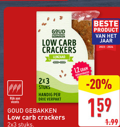  crackers rijk vezels goud gebakken carb lijnzaad jaar stuks drie verpakt 1.2 koolhydraten 