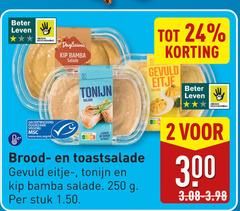  salade 2 24 250 300 beter leven dieren bescherming kip tonijn gevuld eitje gecertificeerd duurzame visserij www.msc.org nl brood toastsalade stuk 