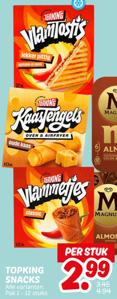  6 originele topking pittig 2x oven airfryer oude kaas cocoa 10x vlammetjes classic magnum 12x snacks pak stuks almond stuk 