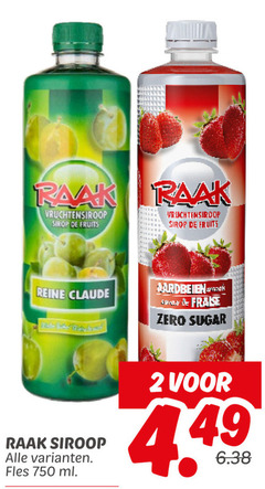  raak limonadesiroop 2 750 vruchtensiroop sirop fruits reine claude sara fraise zero sugar siroop fles ml 