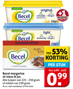  becel olie en vetten margarine 3 99 100 225 250 hart original natuurlijke rijk omega 1 vin light plantaardig 50 bakken braden vlees jus wikkel roomboter pro activ stuk 