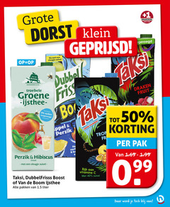  taksi dubbeldrank dubbelfrisss fruitdrank 40 50 boom dorst klein co troebele groene suiker vleugje zuivel geprijsd dubbel fris perzik hibiscus verf boost ijsthee pakken liter schoenspanner rijk vitamine trop 1 vacuvin draken fruit pak word 