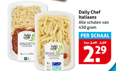  italiaanse maaltijd 450 keuken daily chef spaghetti bolognese penne zalm roomsaus gerookte italiaans schalen schaal 