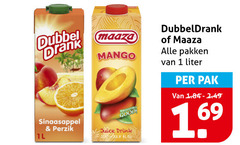  dubbeldrank maaza fruitdrank 1 dubbel drank sinaasappel perzik mango good juice drink pakken liter pak 
