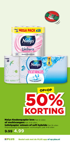  nalys keukenpapier toiletpapier 4 8 12 18 50 mega pack x18 inspired by nature velours fluweelzacht dubbele bollen vochtvangers rollen nat super absorberend love pak soft hybride plus.nl 