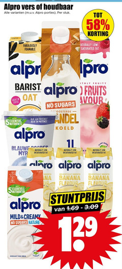  5 11 alpro vers houdbaar porties stuk naturally fruity fruits coffee with essential nutrients rijk proteines riche nutrienten sugars andel plant based smooth flavour banana mild creamy nature gemaakt soja 