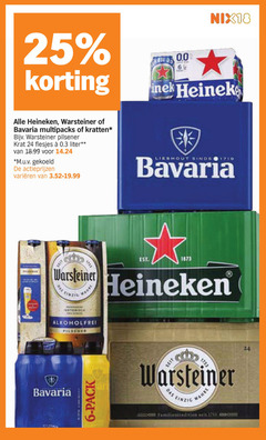  bavaria heineken warsteiner silver 0.0 blikjes bier krat 6 24 25 nix18 00 multipacks kratten pilsener liter m.u.v gekoeld varieeren lieshout alkoholfrei pack 